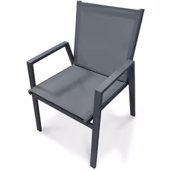Fauteuil de jardin empilable en textilène gris anthracite et aluminium gris anthracite. DIMENSIONS L 60 x l 56 x H 86 cm