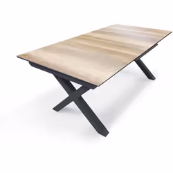 Table de jardin en aluminium gris anthracite et plateau HPL imitation bois avec rallonge automatique. DIMENSIONS L 180/240 x ...