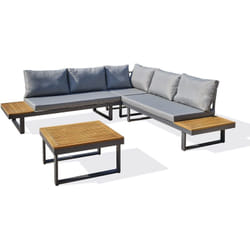 Salon bas de jardin - Aluminium Dcb Garden 5 places - Gris anthracite et bois d'acacia - miyako
