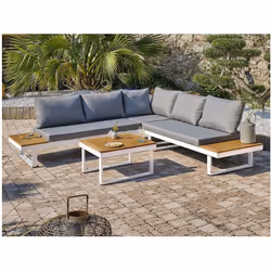 Miyako - Salon de jardin 5 places bois d'acacia et aluminium blanc Dcb Garden