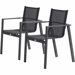 Lot de 2 fauteuils de jardin empilables en toile plastifiée noire et aluminium gris anthracite. DIMENSIONS L 58 x l 58 x H 84 ...