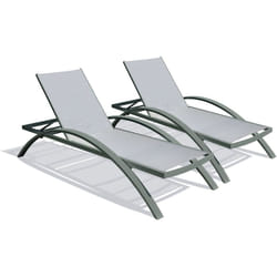Barcelona - Lot de 2 bains de soleil en toile plastifiée grise et aluminium kaki Dcb Garden