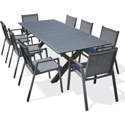 Floride - Ensemble repas de jardin 8 places en aluminium gris anthracite Dcb Garden