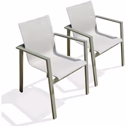 Lot de 2 fauteuils de jardin empilables en toile plastifiée grise et aluminium kaki. DIMENSIONS L 58 x l 58 x H 84 cm Assise ...
