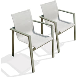Miami - Lot de 2 fauteuils de jardin empilables en alu kaki et toile grise Dcb Garden