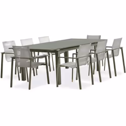 MIAMI - Ensemble repas de jardin 8 places en aluminium kaki - DCB GARDEN