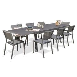Ensemble repas de jardin - DCB GARDEN - STOCKHOLM - 8 places - Aluminium gris anthracite - Chaises empilables