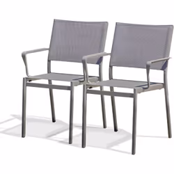 Lot de 2 fauteuils de jardin empilables en aluminium gris anthracite et toile plastifiée gris anthracite. DIMENSIONS L 56 x l ...