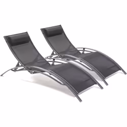 CL76 - Lot de 2 bains de soleil en aluminium et toile plastifiée noire Dcb Garden
