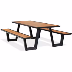 Ensemble repas en aluminium et teck, composée de 2 bancs et d'un grand plateau en aluminium et teck. DIMENSIONS Total : L 220 ...