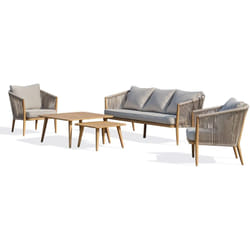 Ibarra - Salon bas de jardin 5 pl en aluminium imitation bois et corde tissée Dcb Garden
