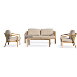 GOYA - Salon bas de jardin 5 pl en aluminium imitation bois, coussins gris - DCB GARDEN