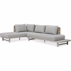 Salon de jardin d'angle 6 places en en corde tissée et aluminium gris mat, composé de 2 canapés 3 places, dont lí¢â‚¬â„¢un ag ...
