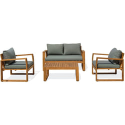 Aracaju - Salon bas de jardin 4 places en bois d'acacia, coussins vert olive Dcb Garden