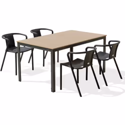 Ensemble repas composé d'une table en aluminium gris anthracite avec plateau en polywood imitation bois et de 4 fauteuils de ...