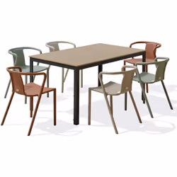 Ensemble repas composé d'une table en aluminium gris anthracite avec plateau en polywood imitation bois et de 6 fauteuils de ...