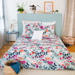 Housse de couette avec taies d'oreiller 100% Coton Bio 57 fils Flore - PD15175-240