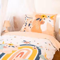 Housse de couette réversible 140x200 cm + 1 taie d'oreiller 63x63 cm Coton Prunellia