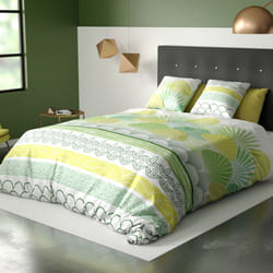 Parure de lit housse de couette avec taies d'oreiller 100% Coton 57 fils Coquillage Vert - PD12888-240
