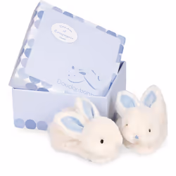 Doudou et Compagnie Lapin Bonbon - Chaussons avec Hochet Bleu - 0/6 Mois