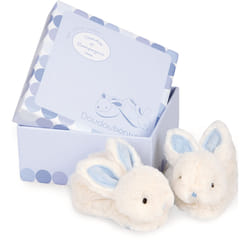 Doudou et Compagnie Lapin Bonbon - Chaussons avec Hochet Bleu - 0/6 Mois