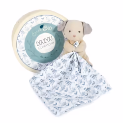 Doudou en coton Bio Chien avec mouchoir bleu - Doudou et Compagnie - Mixte - 0 mois - Naissance - Doudou - Bleu