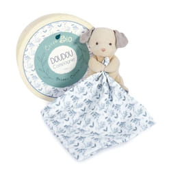 Doudou en coton Bio Chien avec mouchoir bleu - Doudou et Compagnie - Mixte - 0 mois - Naissance - Doudou - Bleu
