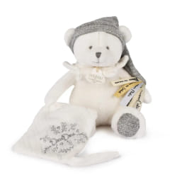 Doudou 25 ans - Ours blanc pantin attache sucette