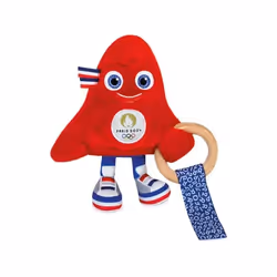 Mascotte Doudou et Compagnie Hochet avec anneau bois JO Paris 2024 - TU