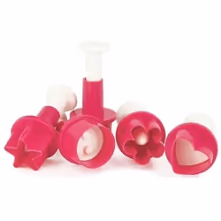 Lot de 5 découpoirs - SCRAPCOOKING - Éjecteurs pâte à sucre - Cœur/fleur/étoile/bouton - Rose et blanc