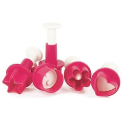 Lot de 5 découpoirs - SCRAPCOOKING - Éjecteurs pâte à sucre - Cœur/fleur/étoile/bouton - Rose et blanc