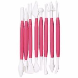 Outils pour pâte à sucre - SCRAPCOOKING - Lot de 8 - Double embouts (16 fonctions) - Blanc/Rose