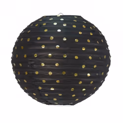 Lanterne - NOIRE - À POIS OR - Papier - 35 CM