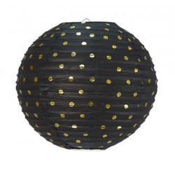 Lanterne - NOIRE - À POIS OR - Papier - 35 CM