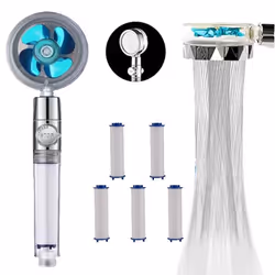 SAVEWATER POWER- VENTEO - PACK douchette + 5 recharges filtres - Pommeau de douche avec hélice haute pression - Economise et  ...