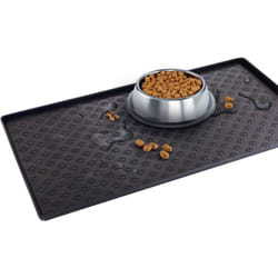 Venteo - Tapis de Gamelle pour Chiens Antidérapant et Waterproof - Tapis d'alimentation d'animaux - En silicone - 48 x 30 cm - Noir