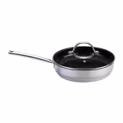 Gris 28 cm Sauteuse avec couvercle en inox KitchenPro - Venteo - Revêtement céramique antiadhésif - Adaptée à tous les feux