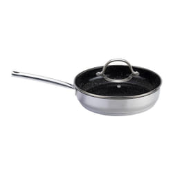 Gris 28 cm Sauteuse avec couvercle en inox KitchenPro - Venteo - Revêtement céramique antiadhésif - Adaptée à tous les feux