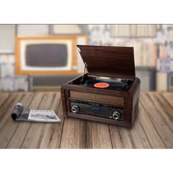 Muse MT-115 DAB platine Tourne-disque à entraînement direct Noir, Bois Semi-automatique