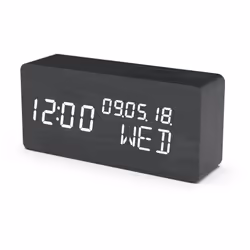 Réveil 4 en 1 - EVOOM - WOOD - Noir - Horloge Thermomètre Calendrier