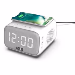 Réveil chargeur enceinte - EVOOM - EV304601 - Blanc avec chargeur sans fil et enceinte intégrée