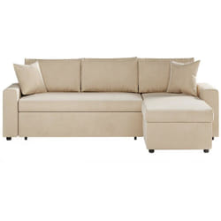 Les Tendances - Canapé d'angle maria réversible et convertible avec coffre en velours - Beige