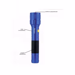 Lampe torche LED haute performance 97lm corps en aluminium bleu Ø 55mm x 260mm fonctionnement avec 2 piles LR20 1.5V (non inc ...