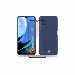 Coque et verre trempé - IBROZ - Xiaomi Redmi 9T - Silicone bleu - Protection 9H - Souple