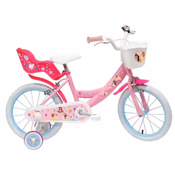 Vélo 16 Fille Licence Princess pour enfant de 4 à 6 ans avec stabilisateurs à molettes 2 freins & accessoires
