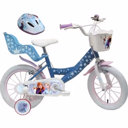 Vélo enfant fille 14 La Reine des Neiges 2 - équipé de 2 freins + Porte Poupée Panier et Casque inclus !
