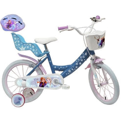 Vélo enfant fille 16 Reine des Neiges / Frozen équipé de 2 freins + Porte Poupée - Panier avant - Stabilisateurs et Casque Frozen