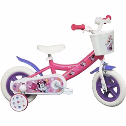 Vélo 10 enfant Minnie avec 1 frein et panier avant  garde-boues carter roues à bâtons & 2 stabilisateurs amovibles !