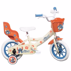 Vélo enfant 12 STITCH / DISNEY (Taille de lenfant < 95 cm) équipé de 1 frein panier avant porte poupée et stabilisateurs.