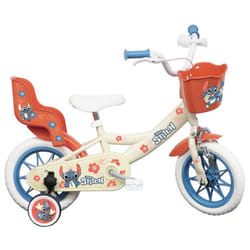 Vélo enfant 12 STITCH / DISNEY (Taille de lenfant < 95 cm) équipé de 1 frein panier avant porte poupée et stabilisateurs.